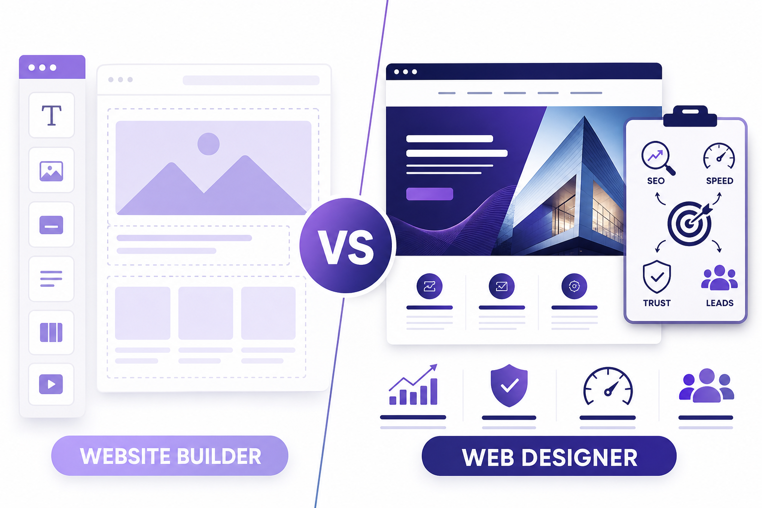 Website builder versus professional web designer comparison for small business owners